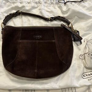 Coach suede brown authentic shoulder bag with dust bag and care kit